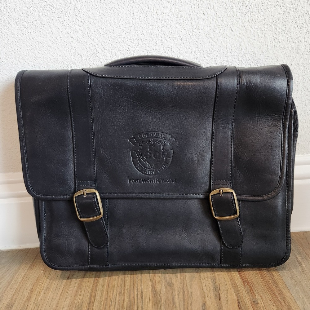VTG Clava American Black Leather Colonial Fort Worth Texas Briefcase Laptop Bag